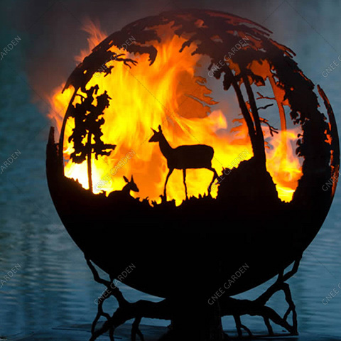 Corten Steel GN-FB-101 Sphere Fire Pit Wood Burning