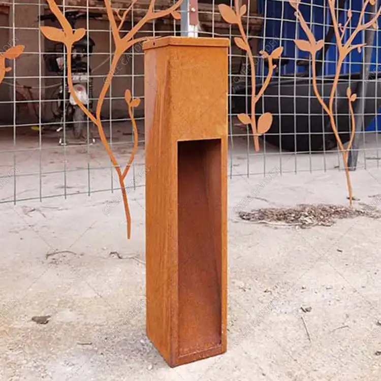 corten steel bollard light