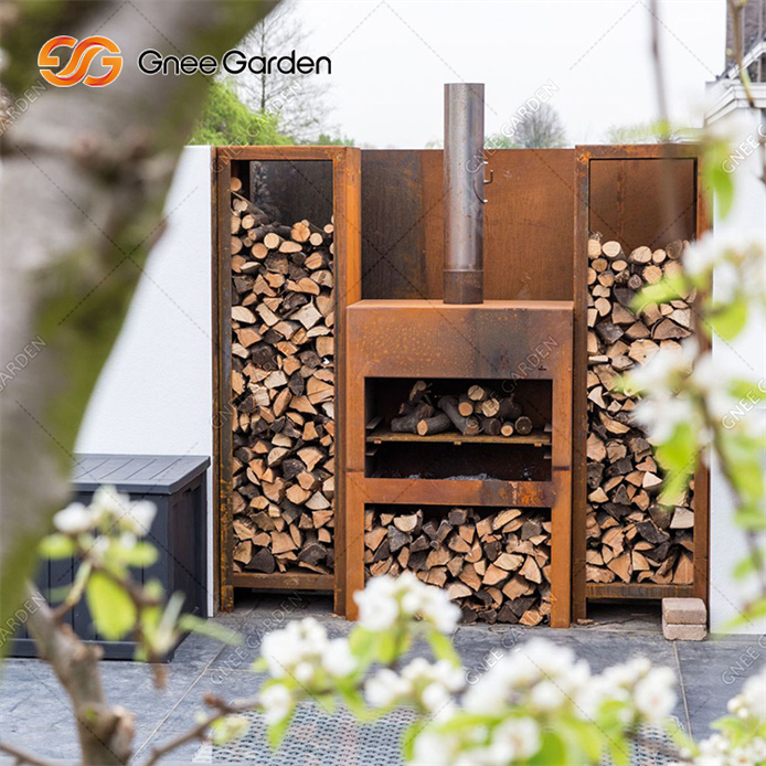 corten steel outdoor fireplace GN-FP-331