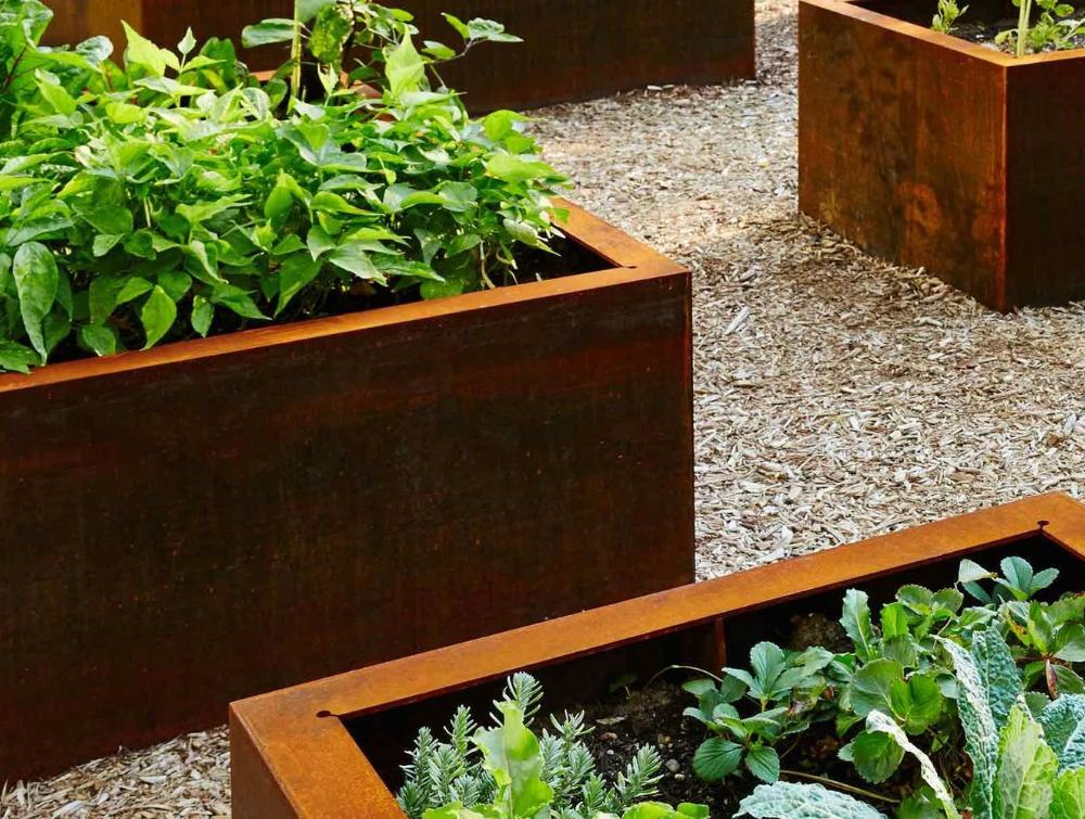 Sturdy and rustic weathering steel flower pot box