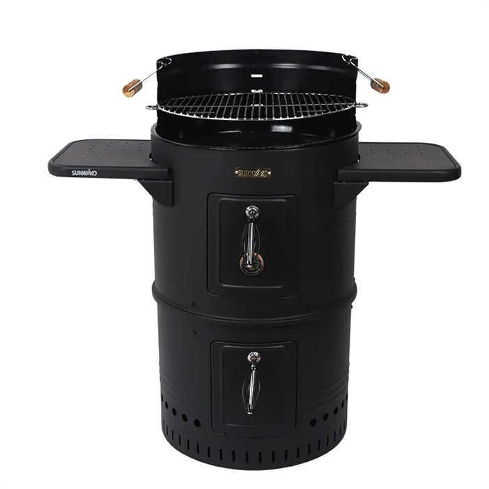 Inch Vertical Charcoal Smoker BBQ Grills With Side Table