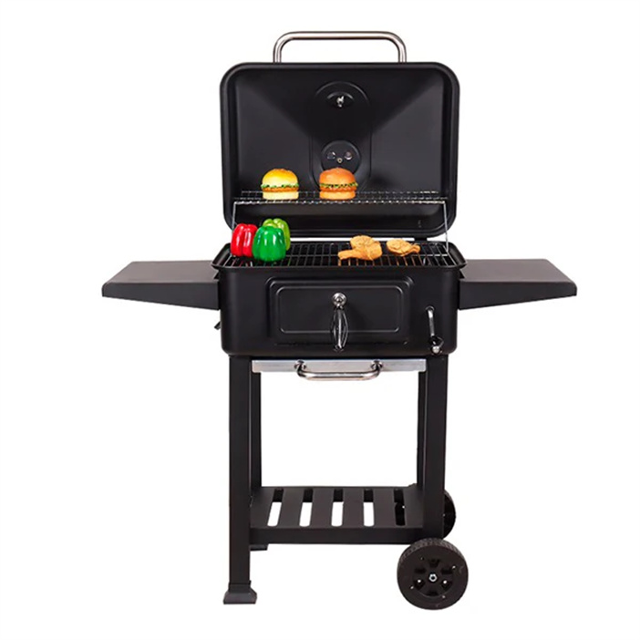 Black Chinese Outdoor Charcoal BBQ Grills With Double Shelf