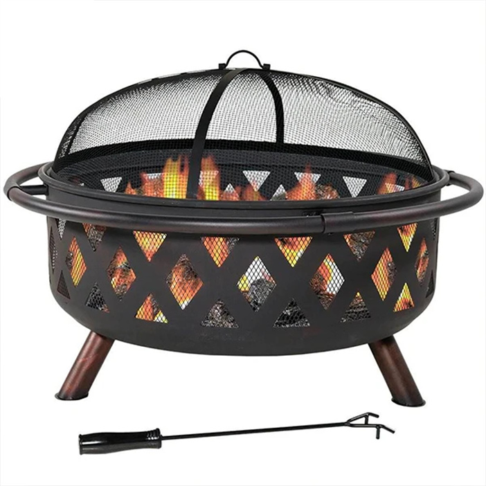 Black Crossweave Steel Wood Burning Fire Pit