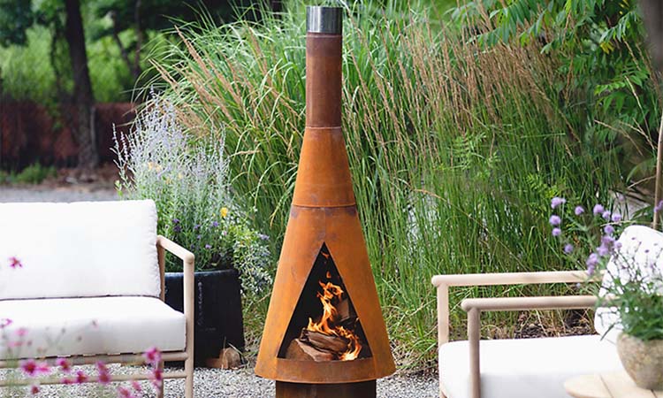 Corten steel outdoor wood burner