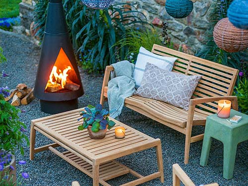 Corten steel outdoor wood fireplace